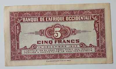 Extremely rare foreign currency of West Africa, France, 1942-uxi