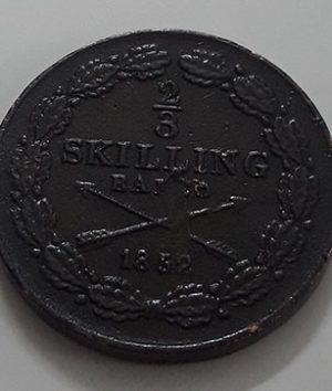 Extremely rare and valuable foreign coin of Sweden 2/3 Skilling Van Ko in 1852-aol