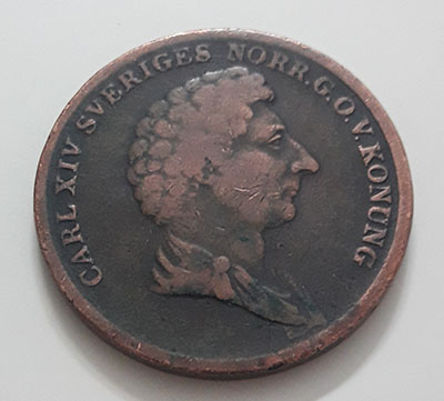 Magnificent and valuable foreign collectible coin of Sweden in 1837, large size (Unit 2 Skilling Van Co)-ann