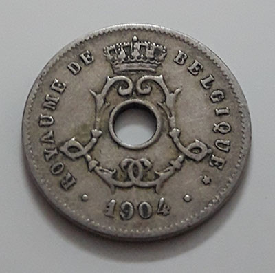 Collectible foreign currency 5 cents Belgium 1904-jmm