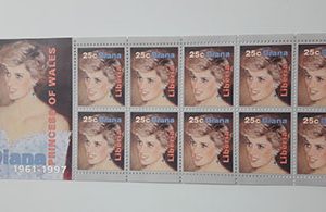 Collectible Foreign Stamp Sheet Picture of Princess Diana-aux