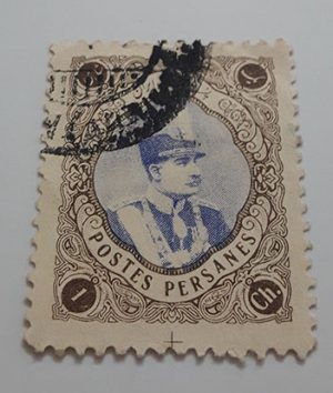 Iranian stamp 1 Shah Reza Shah Pahlavi from 1310 to 1311 (brown and blue stamp)-awk