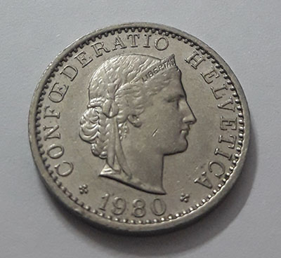Swiss foreign collectible coin, unit 20, 1980-aoc
