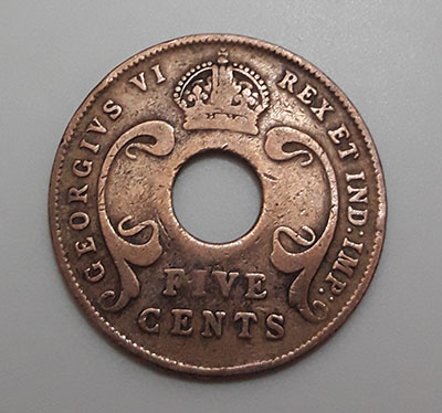 Rare collectible foreign coin from East Africa, Britain, King George VI, 1942-bbm