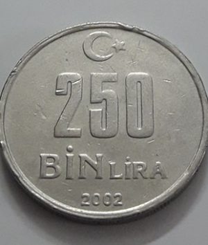 Collectible foreign coin of Turkey, unit 250, 2002-lel
