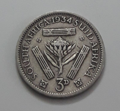 Collectible Foreign Silver Coin South Africa 3 Pence British Colony King George V 1934-yya