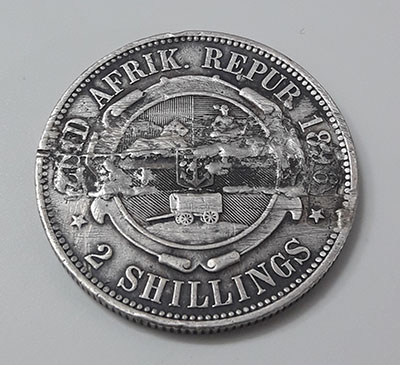 Extraordinarily rare and valuable silver collectible foreign coin of the Republic of South Africa in 1896-sws