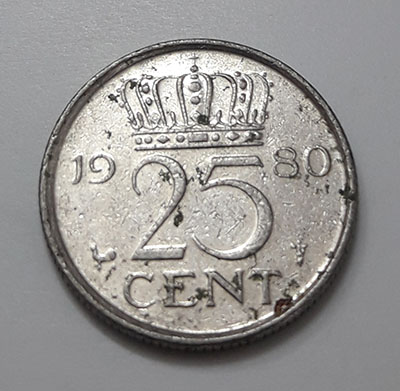 Collectible foreign coin of the Netherlands, unit 25, 1980-dbb