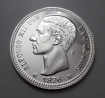 Foreign commemorative silver collectible coin from Spain with Proof quality of 1876-gdd