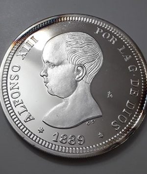 Collectible foreign silver commemorative silver coin from Spain with 1889 prof quality (27.5 g)-gxx