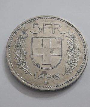 Collectible coin 5 Swiss francs, beautiful design, large size, 1996 bbz