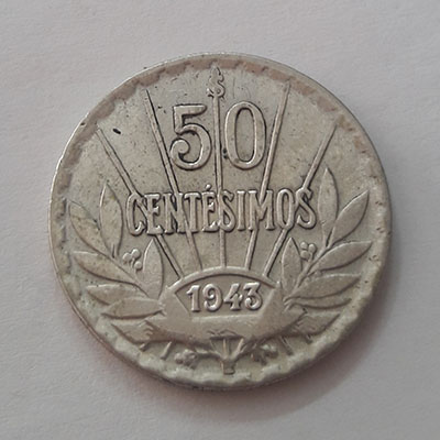Uruguay silver coin of the rare type of 1943 bbr