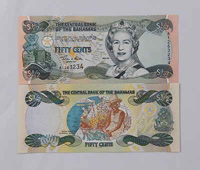 Foreign banknote of the country of Bahamas, unit 1/2, the image of Queen Elizabeth (the price is for one sheet)uyyyyiii